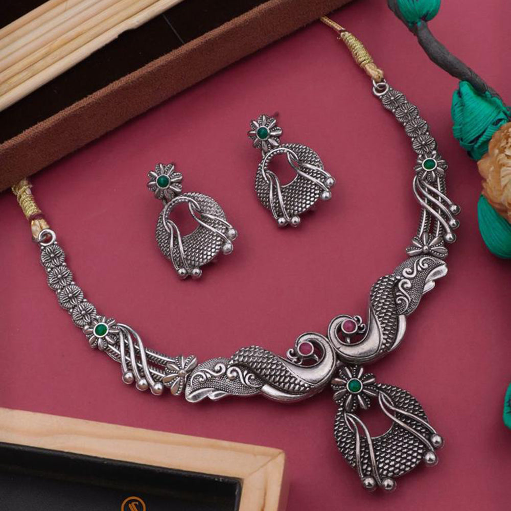 Shrijicreation Oxidised Plated Pota Stone Necklace Set