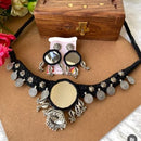 Shrijicreation Handmade Oxidised Plated Mirror Choker Necklace Set