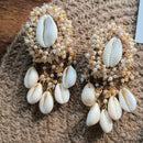 Shrijicreation Gold Plated Shell And Pearls Dangler Earrings