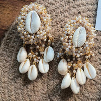 Shrijicreation Gold Plated Shell And Pearls Dangler Earrings