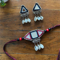 Shrijicreation Oxidised Plated Mirror And Shell Handmade Necklace Set