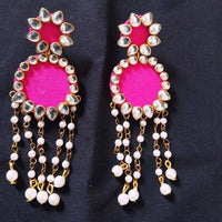 Shrijicreation Gold Plated Handmade Kundan Stone And Pearl Dangler Earrings