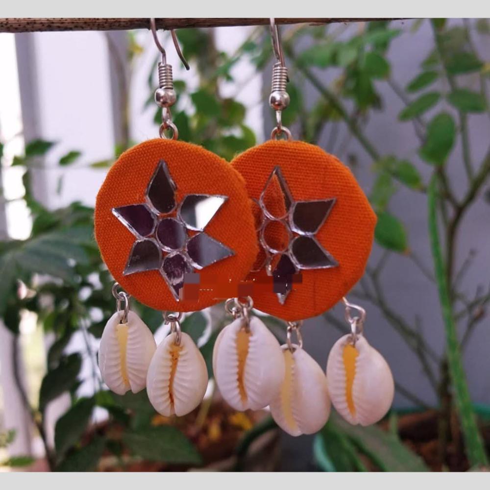 Shrijicreation Ethnic Oxidised Plated Mirror Work Handmade And Shell Dangler Earrings