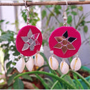Shrijicreation Ethnic Oxidised Plated Mirror Work Handmade And Shell Dangler Earrings