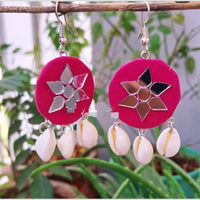 Shrijicreation Ethnic Oxidised Plated Mirror Work Handmade And Shell Dangler Earrings