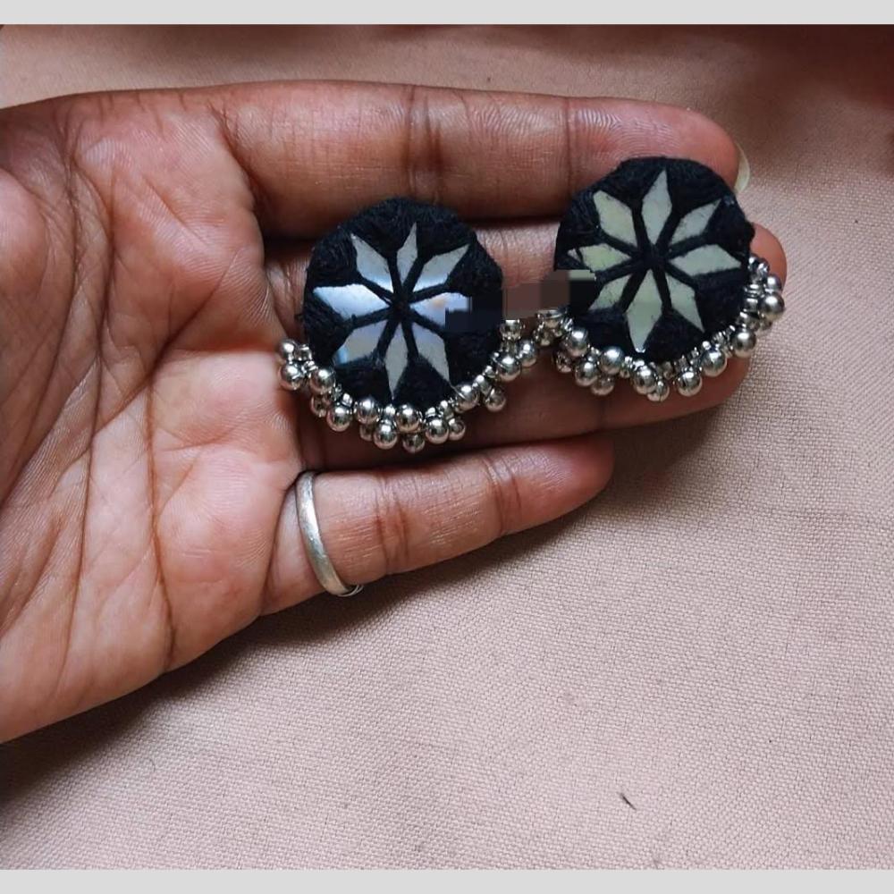 Shrijicreation Ethnic Oxidised Plated Mirror Work Handmade And Pearl Dangler Earrings