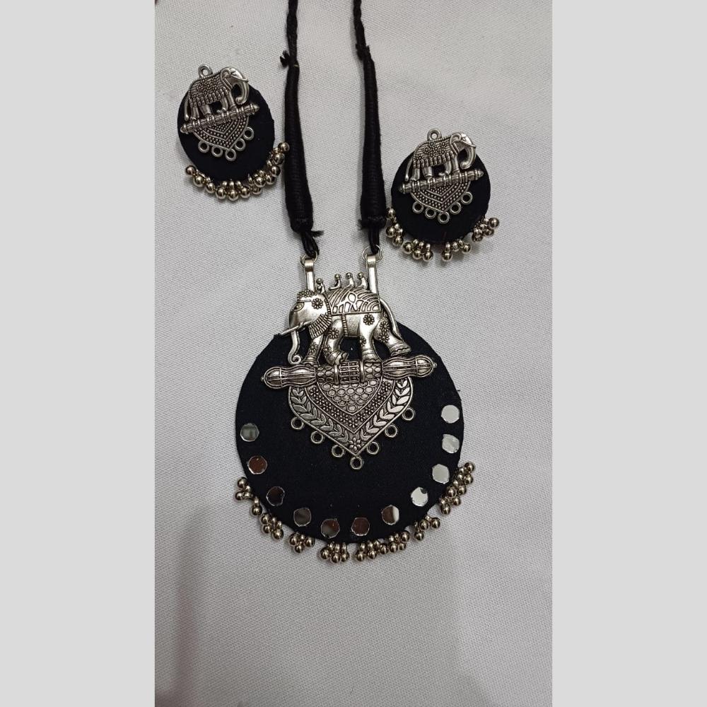 Shrijicreation Ethnic Oxidised Plated Mirror Work And Elephant Design Necklace Set