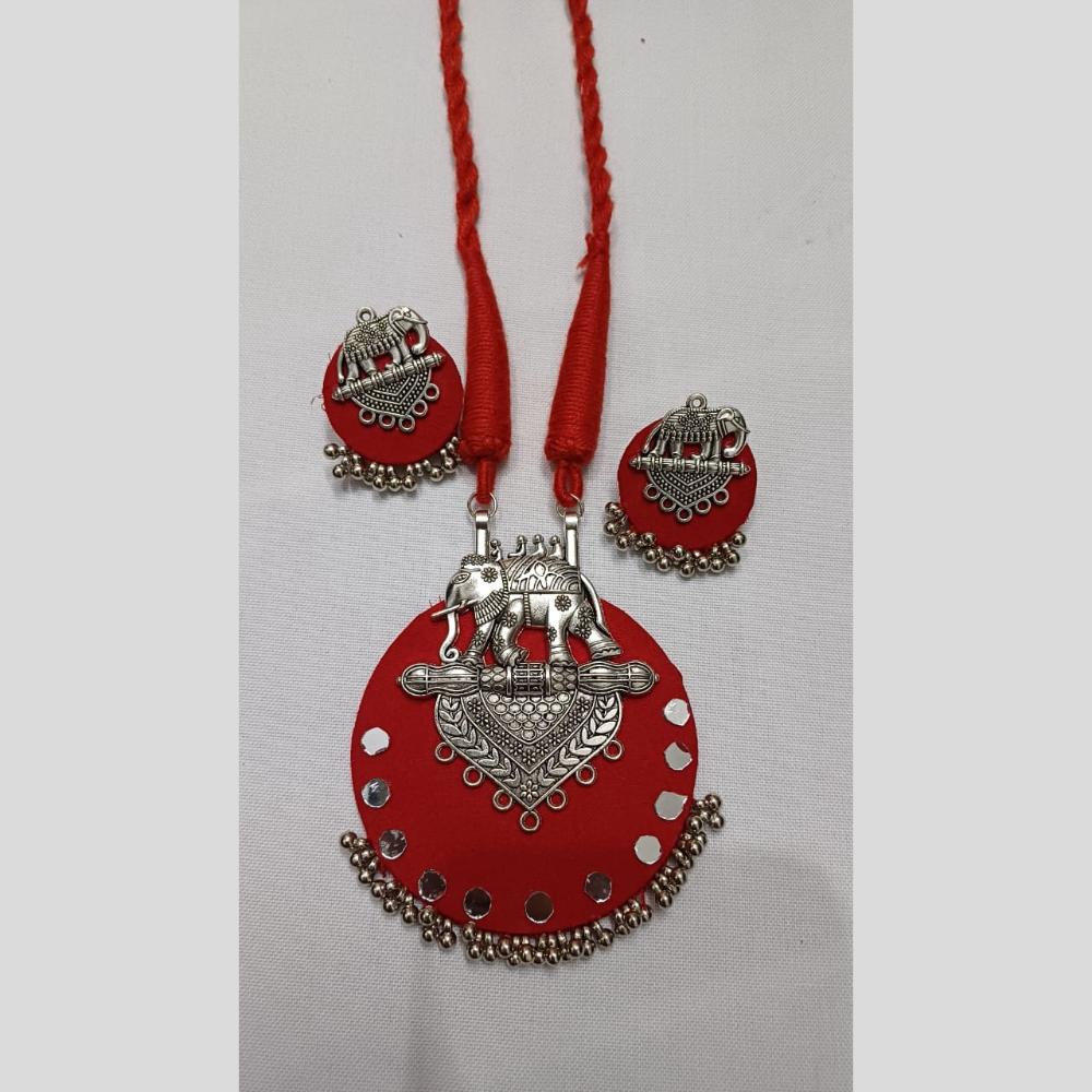 Shrijicreation Ethnic Oxidised Plated Mirror Work And Elephant Design Necklace Set