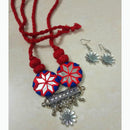 Shrijicreation Earthy Glam Oxidised Plated Mirror Necklace Set