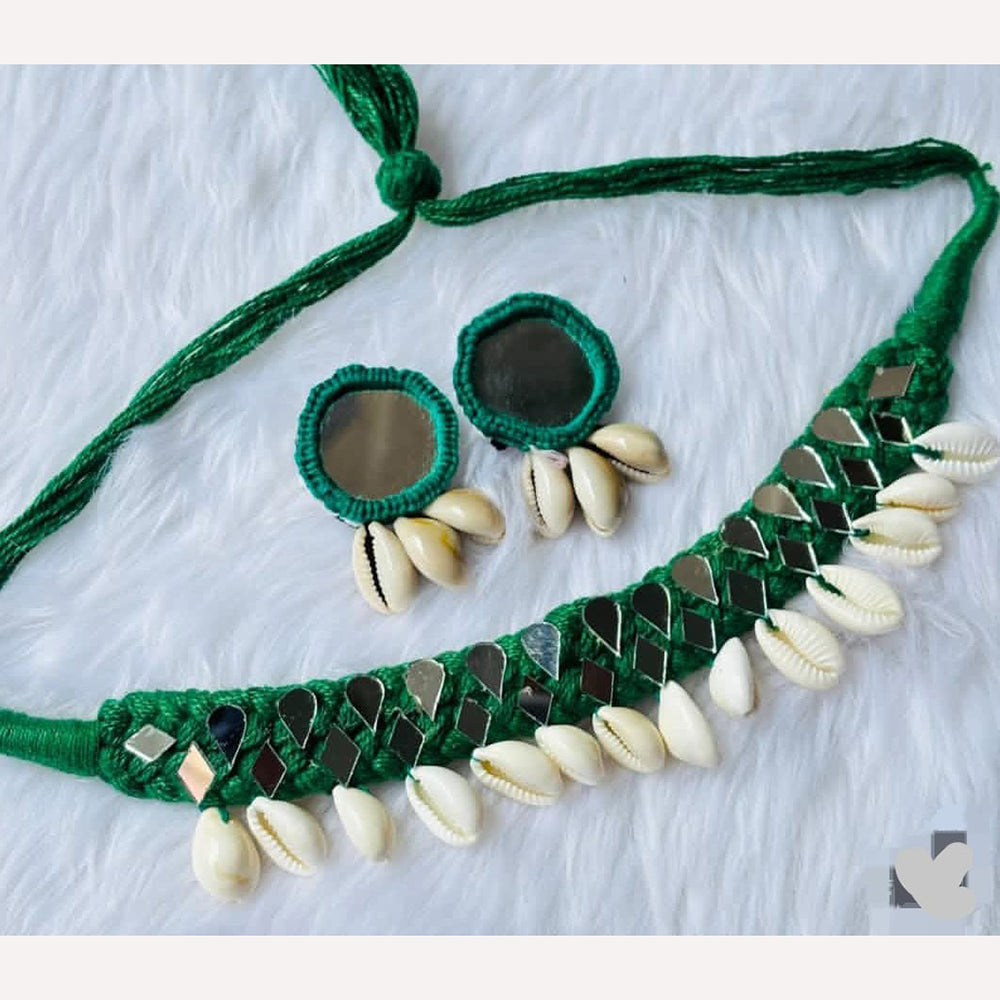 Shrijicreation Handcrafted Oxidised Plated Mirror And Shell Necklace Set