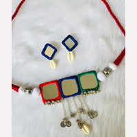 Shrijicreation Handcrafted Oxidised Plated Mirror And Shell Necklace Set