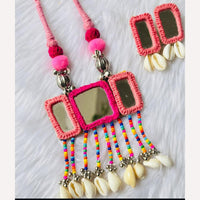 Shrijicreation Handcrafted Oxidised Plated Mirror And Shell Necklace Set