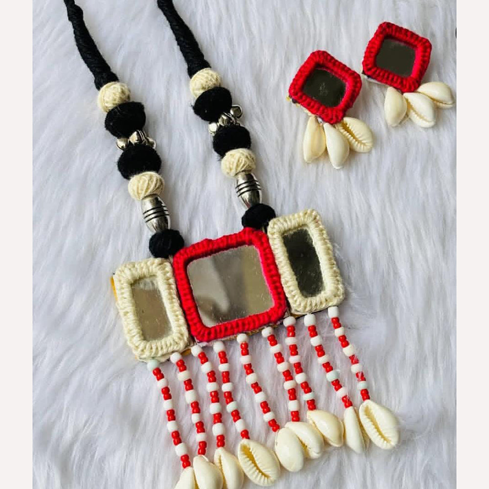 Shrijicreation Handcrafted Oxidised Plated Mirror And Shell Necklace Set