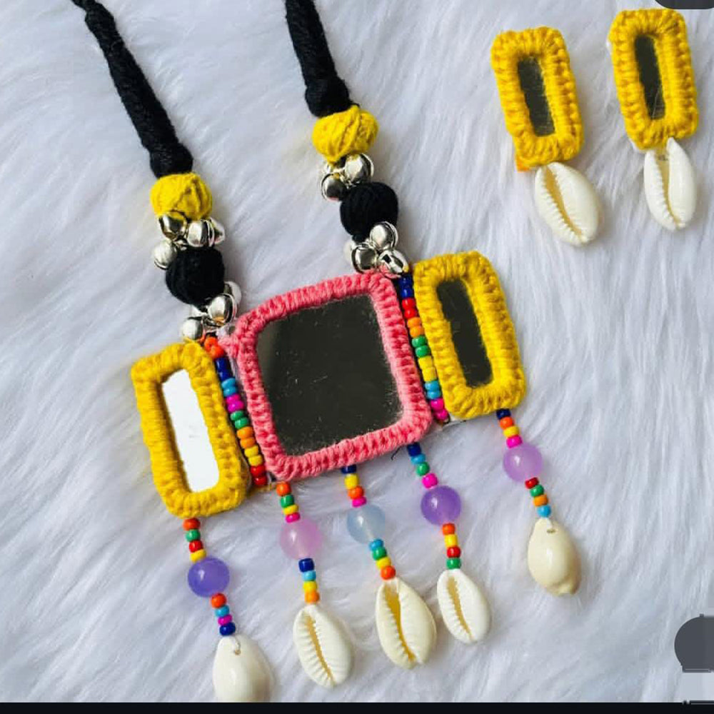 Shrijicreation Handcrafted Oxidised Plated Mirror And Shell Necklace Set