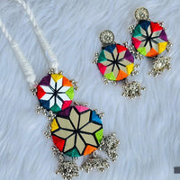 Shrijicreation Rustic Charm Oxidised Plated Mirror Necklace Set