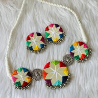 Shrijicreation Rustic Charm Oxidised Plated Mirror Necklace Set