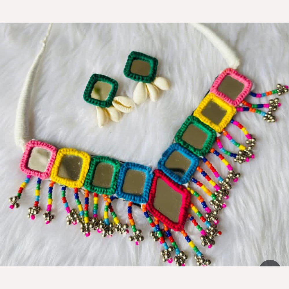 Shrijicreation Handcrafted Oxidised Plated Mirror And Shell Necklace Set