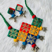 Shrijicreation Rustic Charm Oxidised Plated Mirror Necklace Set