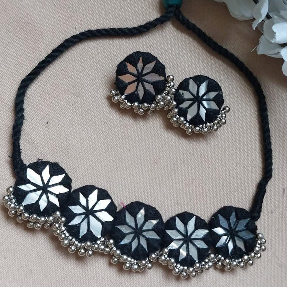 Shrijicreation Vintage Inspired Oxidised Mirror And Pearl Necklace Set