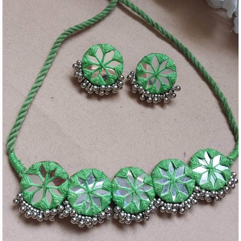 Shrijicreation Vintage Inspired Oxidised Mirror And Pearl Necklace Set