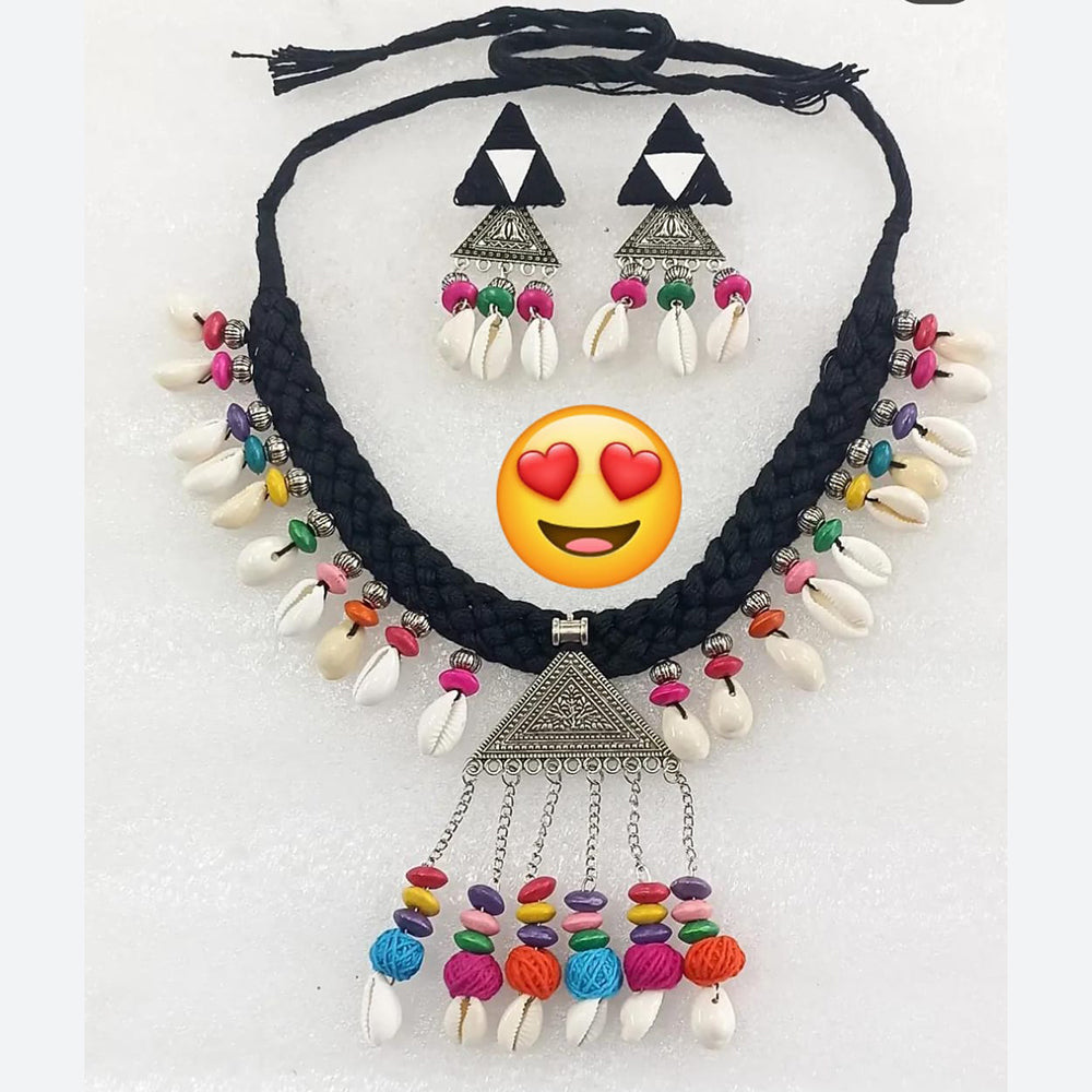 Shrijicreation Vintage Inspired Oxidised Mirror And Shell Necklace Set