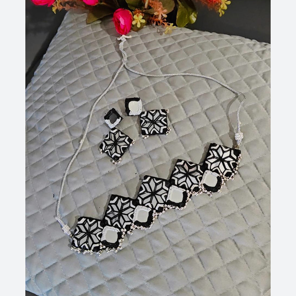 Shrijicreation Vintage Inspired Oxidised Mirror Choker Necklace Set