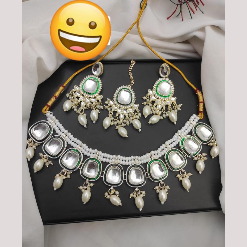 Palak Art  Gold Plated Kundan Stone And Pearl Necklace Set