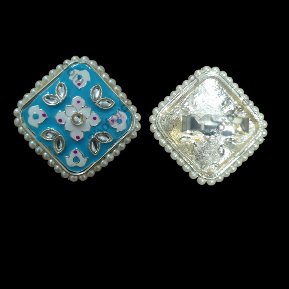 Palak Art Designer Kundan Stone And Meenakari Adjustable Ring