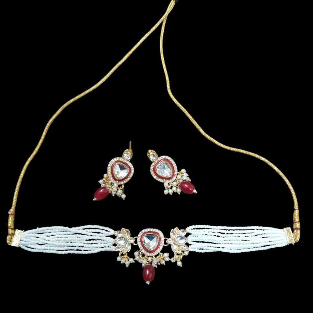 Palak Art Classic Kundan Stone And Meenakari Pearl Choker Necklace Set - (Pack of 3)