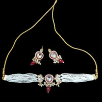 Palak Art Classic Kundan Stone And Meenakari Pearl Choker Necklace Set - (Pack of 3)