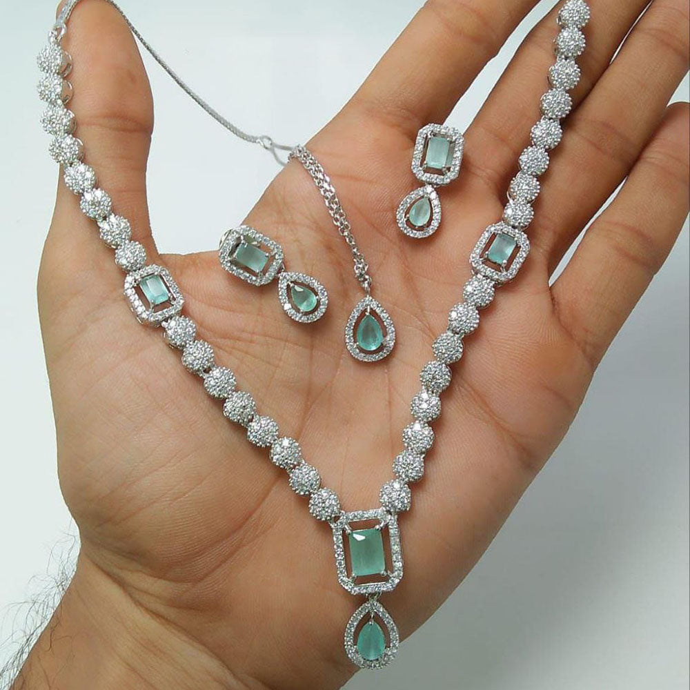 Palak Art Silver Plated American Diamond Necklace Set