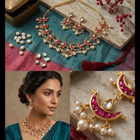Palak Art Premium Kundan Stone And Pearl Necklace Set (Pack of 3)