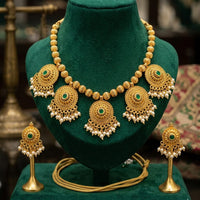 Palak Art Elegant Pota Stone And Pearl Designer Necklace Set