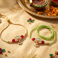 Palak Art Gold Plated Bhaiya And Bhabhi Kundan Stone Rakhi Combo