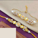 Palak Art Gold Plated Bhaiya And Bhabhi Kundan Stone Rakhi Combo