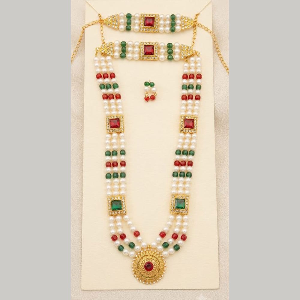 Palak Art Elegant Crystal Stone And Beads Designer Long Necklace Set