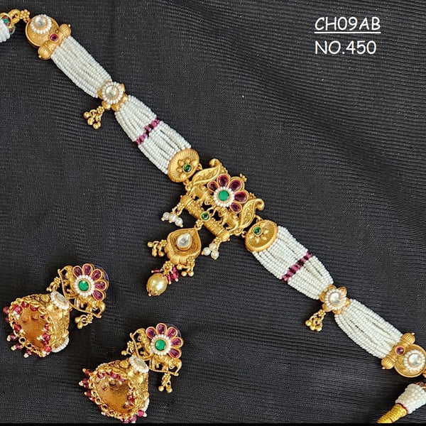 Kala Creation Gold Plated Pota Stone Choker Necklace Set