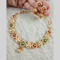 Star India Gold Plated Pota Stone And Pearl Meenakari Necklace Set
