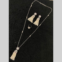 Star India Silver Plated Austrian Stone And Pearl Long Necklace Set With Ring