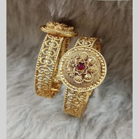 Star India Gold Plated Pota Stone And Pearl Openable Bracelet