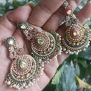 Exotica Collection Gold Plated Crystal Stone And Pearls Jhumki Earrings With Maangtikka