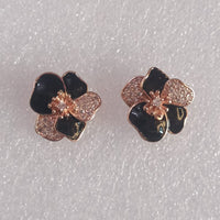 Exotica Collection Elegant Gold-Plated Studs Earrings with Black Color Austrian Stones
