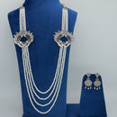 Mahavir Oxidised Plated Elegant Pearl Long Necklace Set