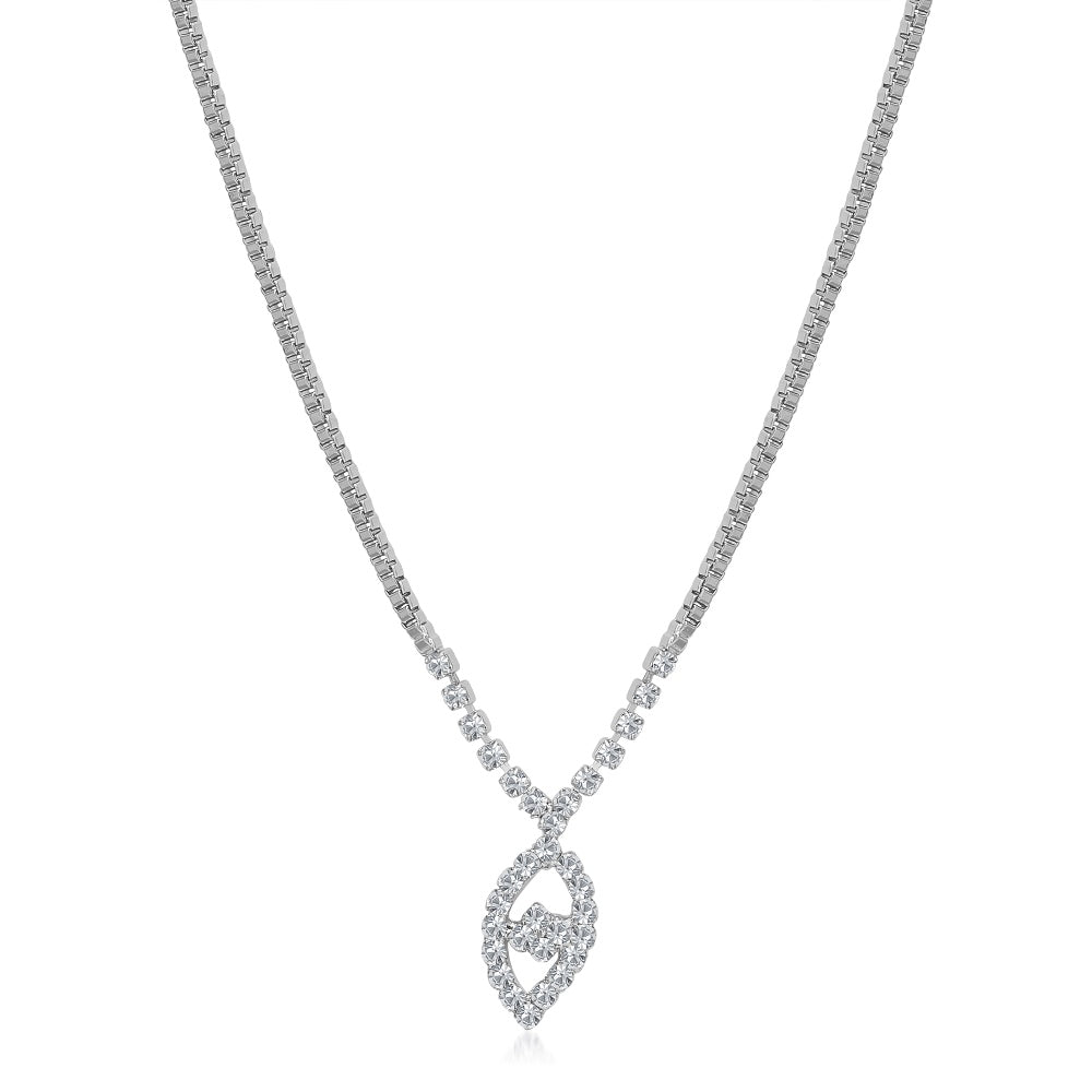 Urthn White Austrian Stone Necklace Set With Maang Tikka (Pack Of 6)