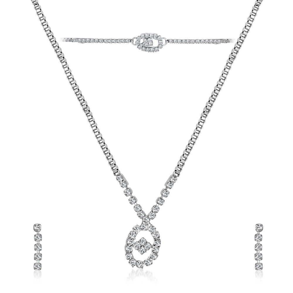 Urthn Silver Plated Necklace Set With Bracelet (Pack Of 6)