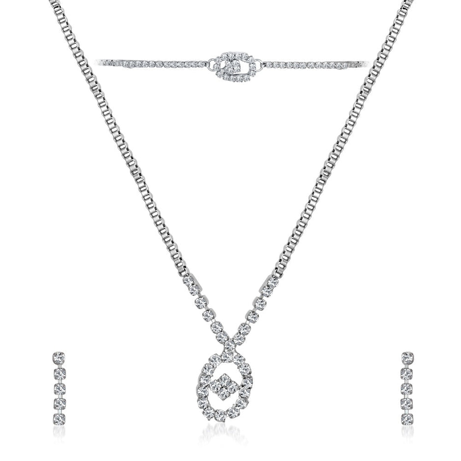 Urthn Silver Plated Necklace Set With Bracelet (Pack Of 6)