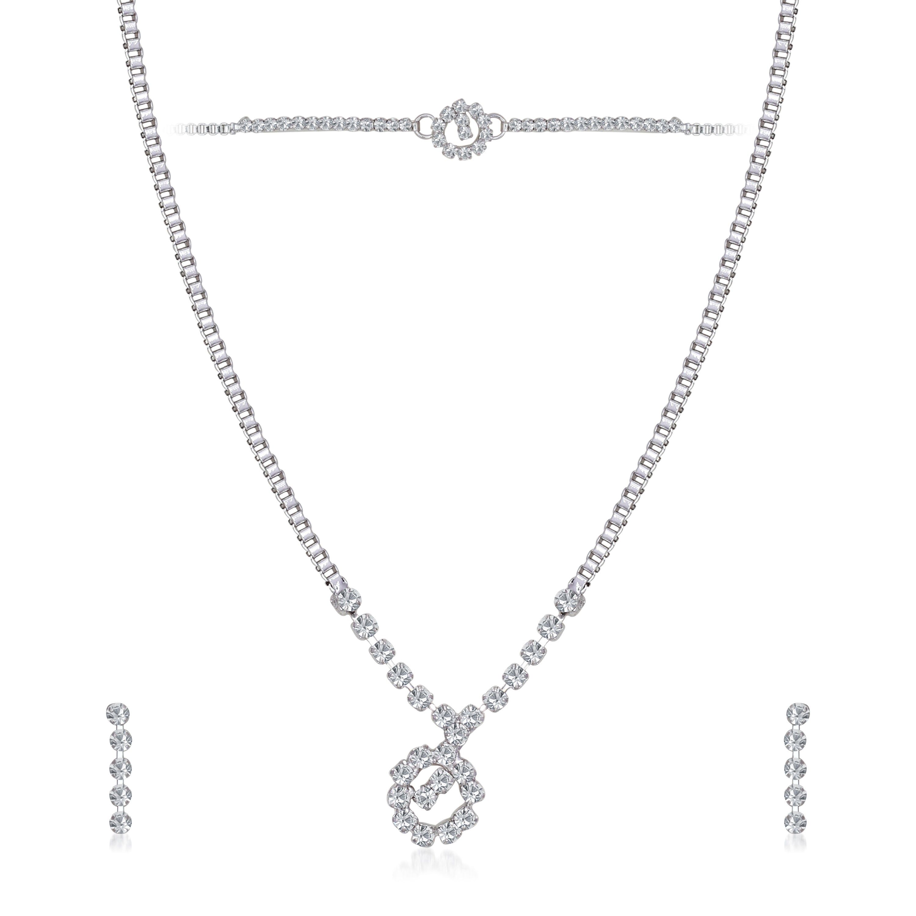 Urthn Austrian Stone Silver Plated Necklace Set With Bracelet (Pack Of 6)