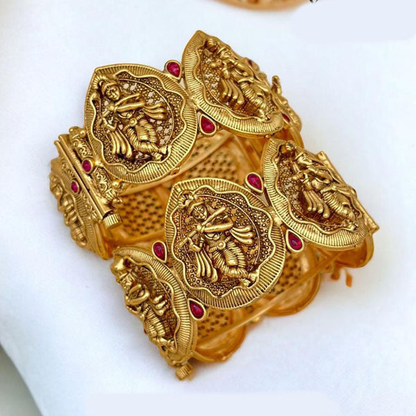 Jewel Addiction Gold Plated Rajwadi Finish Pota Stone Openable Bangle Set