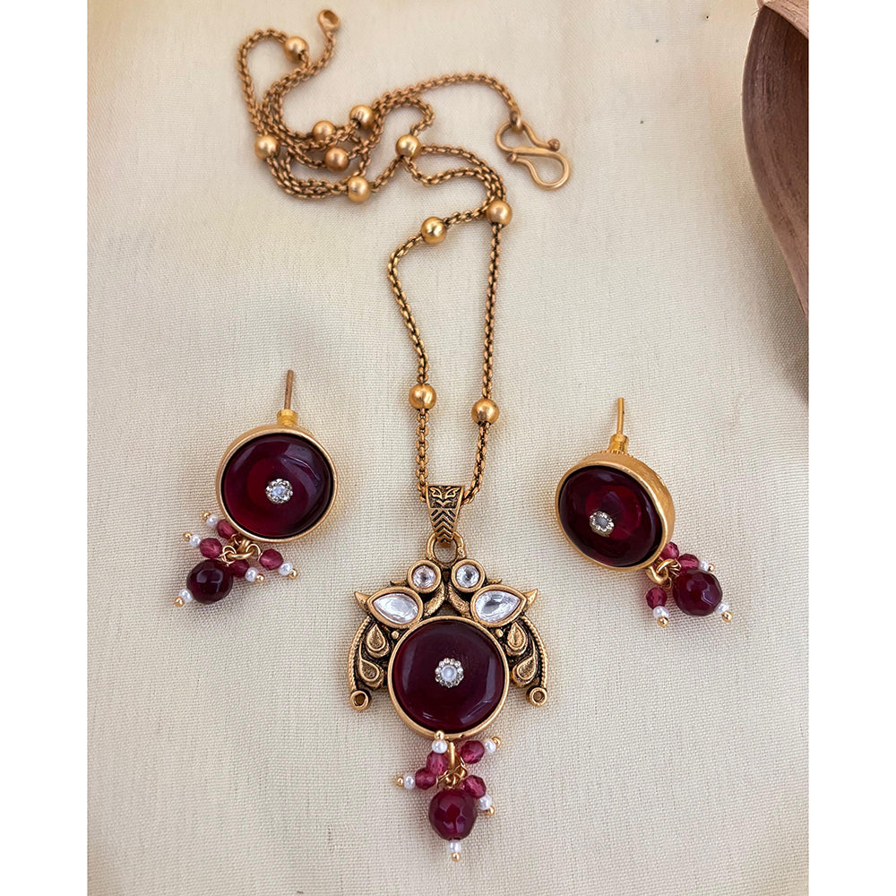 Jewel Addiction Pota Stone And Pearl Designer Pendant Set