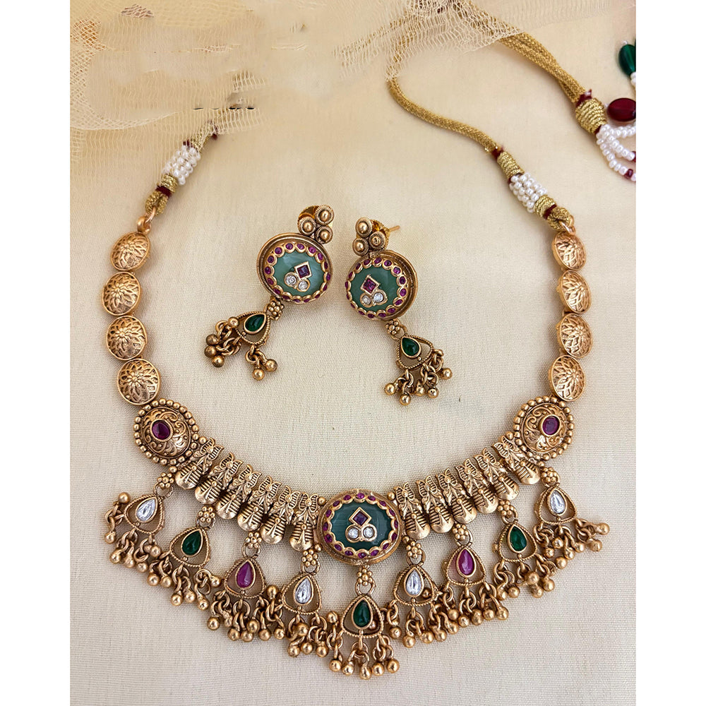 Jewel Addiction Inspired Antique Finish Pota Stone Necklace Set